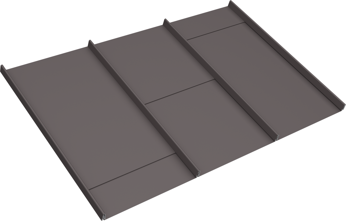 12" Flat Select Seam® Shingle Cladding in Zinc Gray, Three Panels Lapped